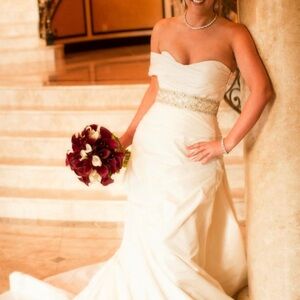 Romona Keveza Ivory Strapless Wedding Gown with Beaded Waist